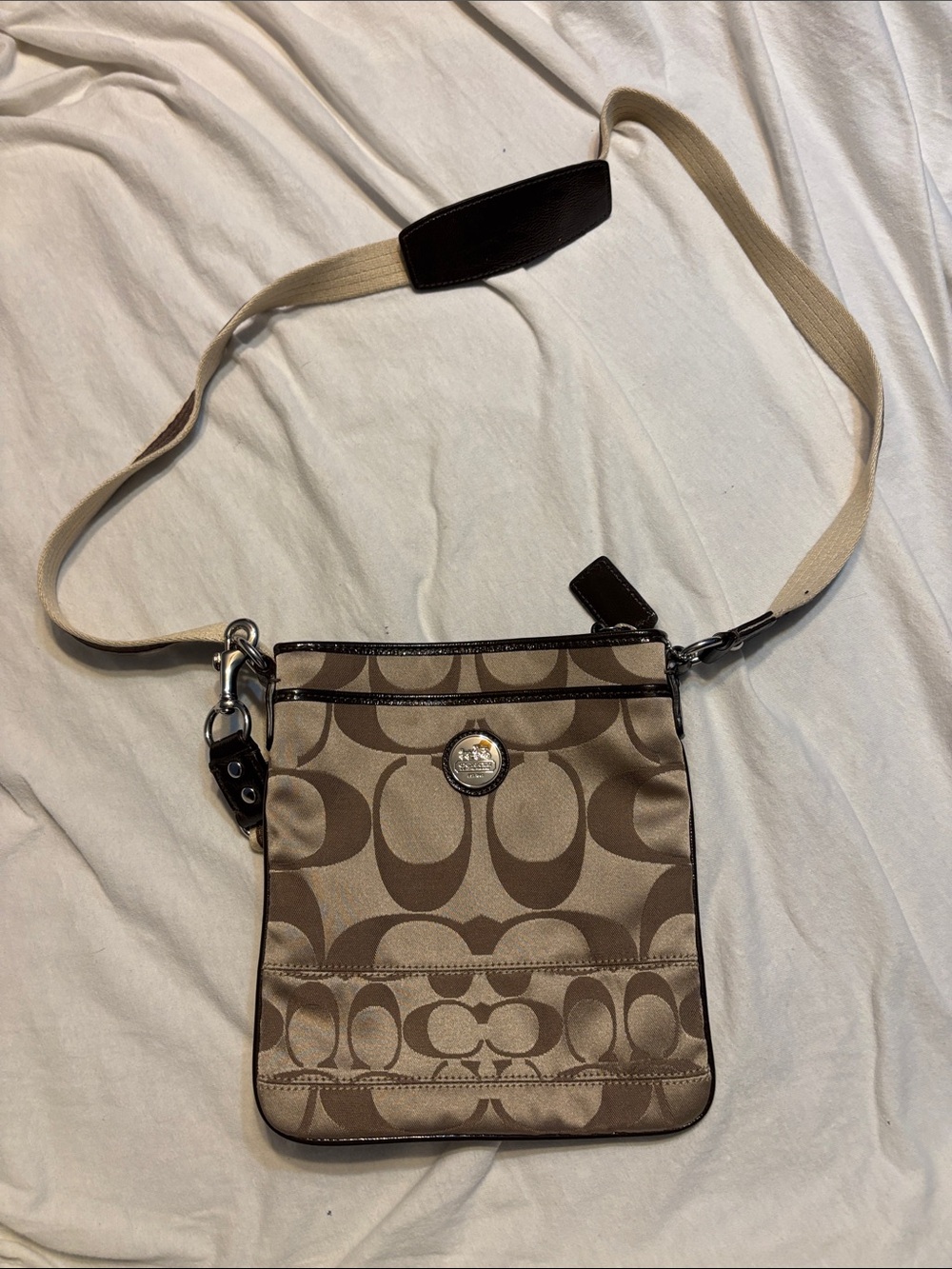 Coach Beige/Brown Signature Crossbody Bag